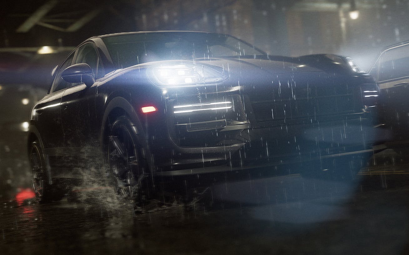 Front view of Porsche Cayenne Turbo GT featuring in the Capcom video game, Resident Evil Requiem