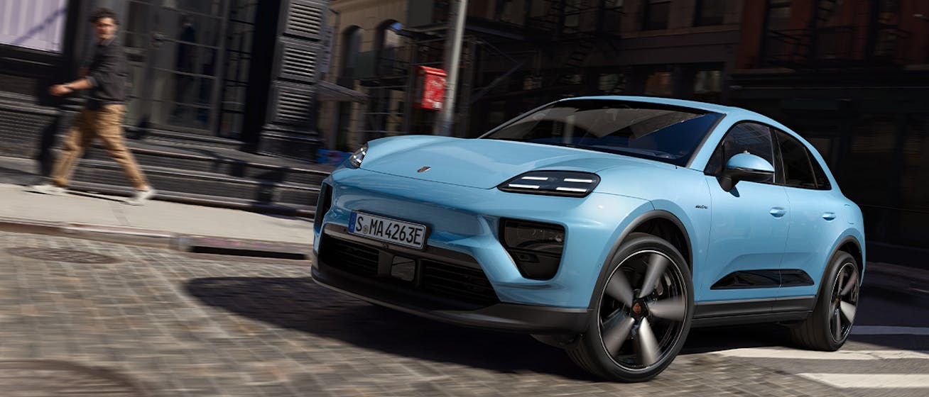 New all-electric Porsche Macan on US city street