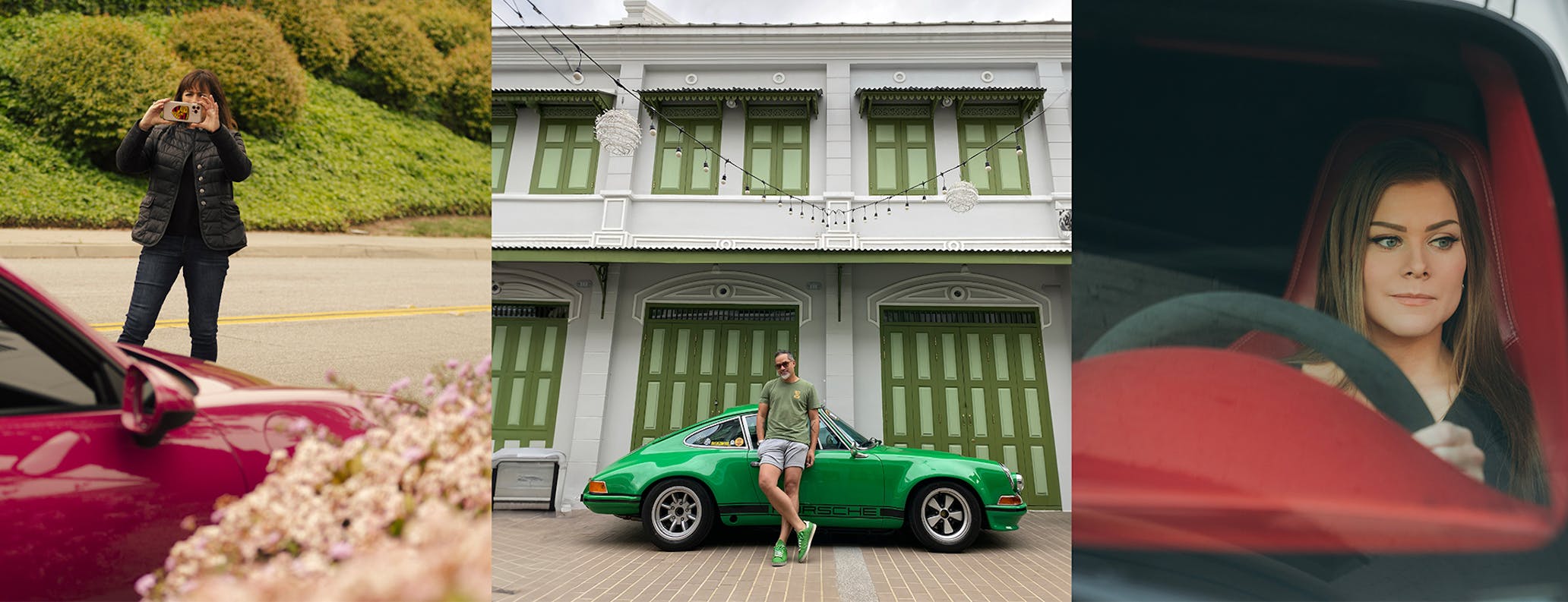 Three Porsche owners with their cars