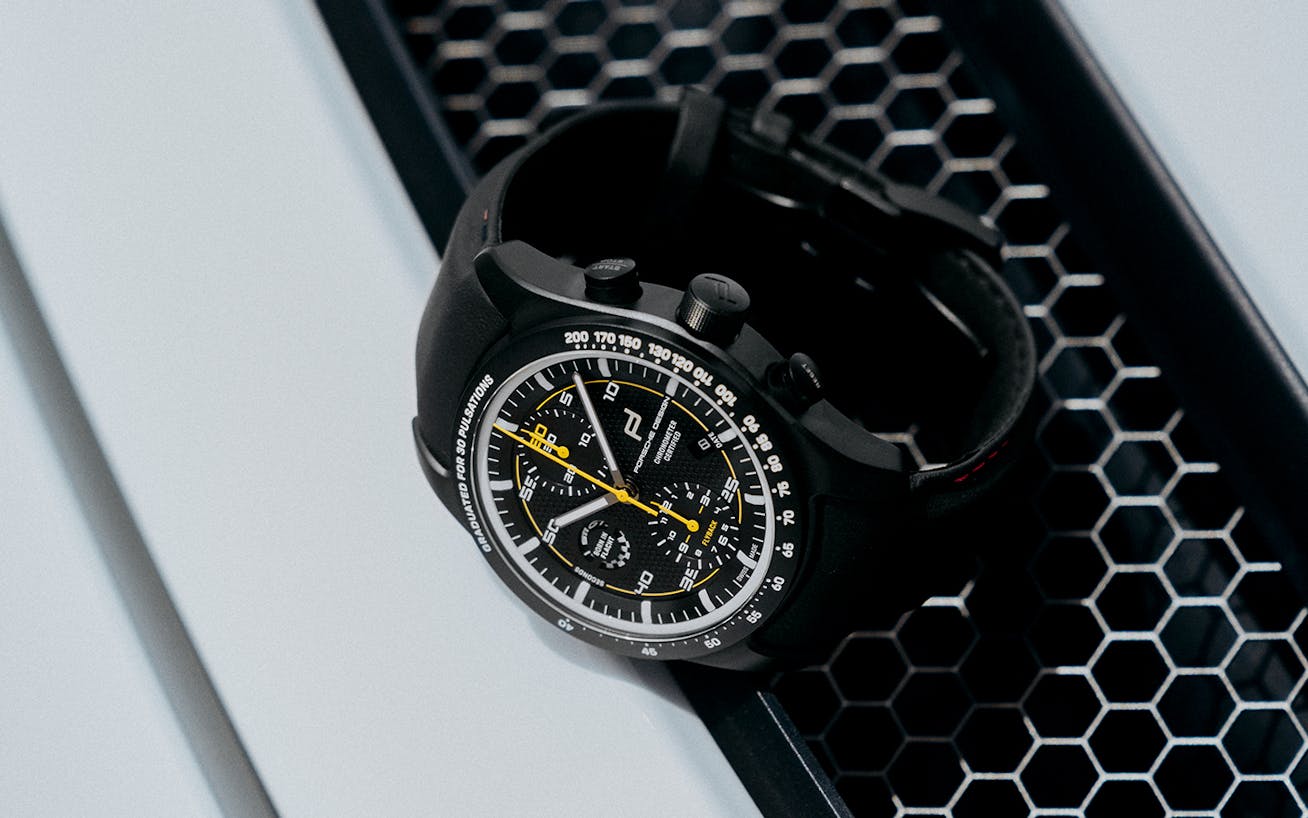 Chronograph 911 GT3 by Porsche Design on 911 GT3 bonnet