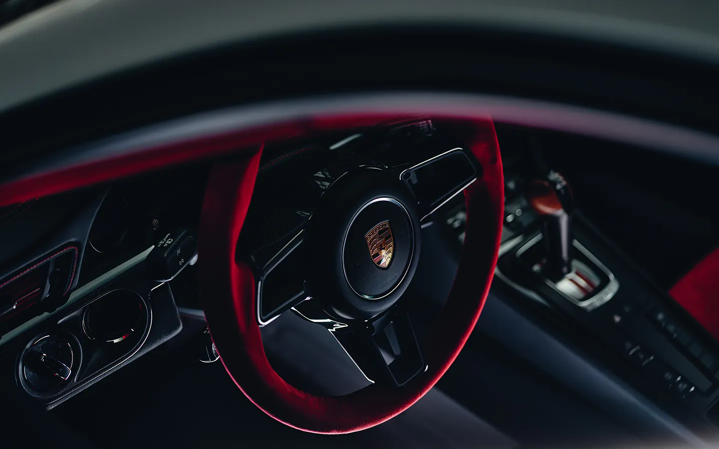 Porsche 911 Flachbau RS cockpit with red steering wheel
