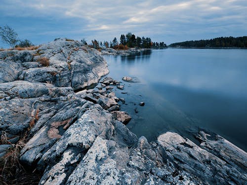 The rocky shoreline of Lake Ladoga in Karelia