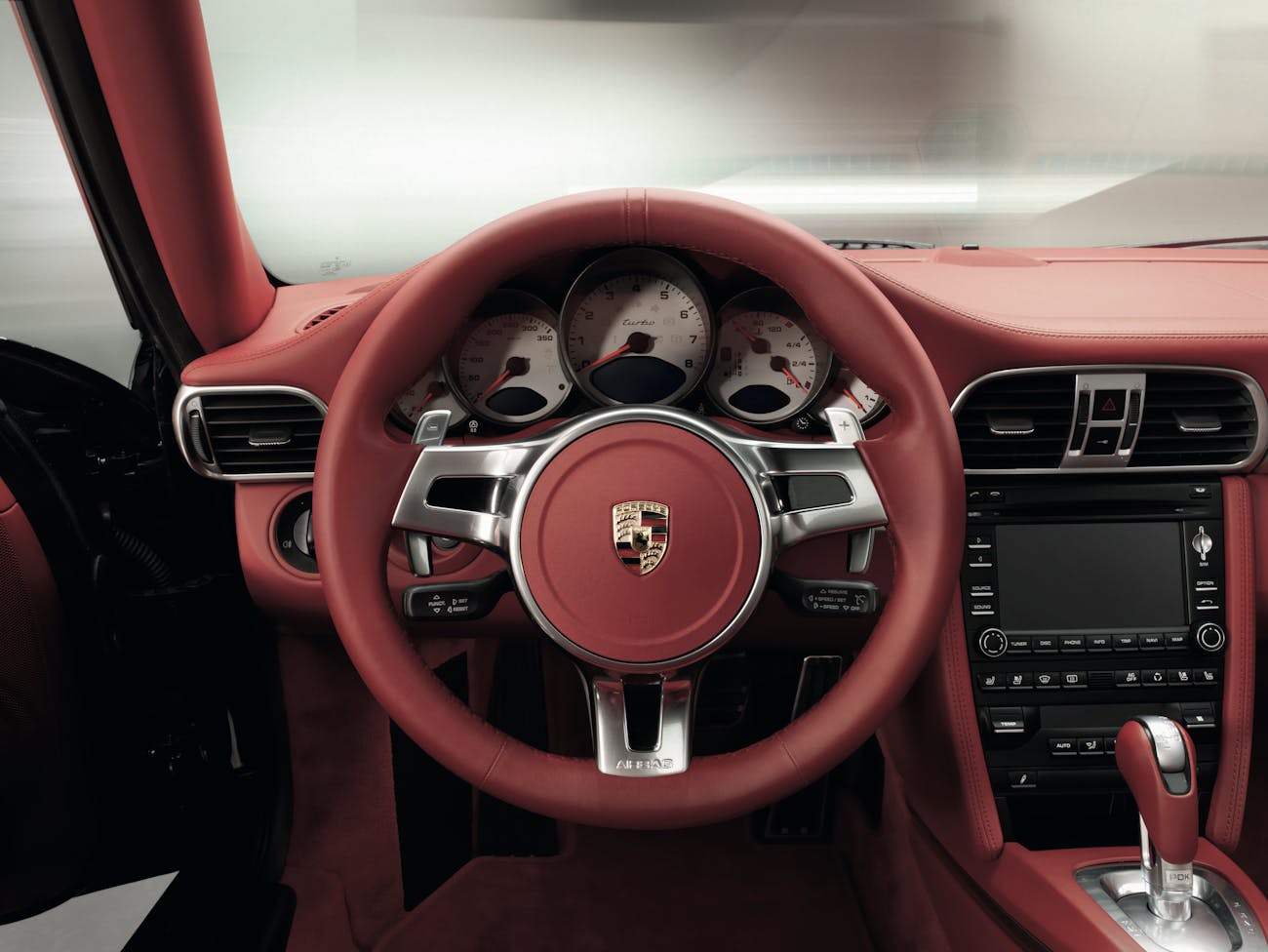 Red leather interior of Porsche 911