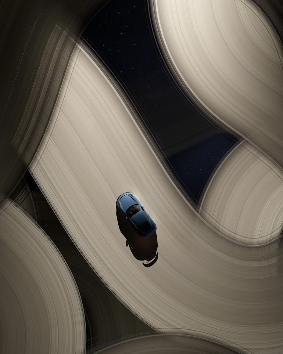 Surreal art of Porsche 718 GT4 on Saturn’s rings