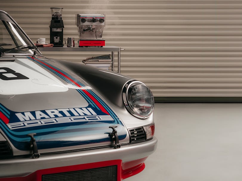 Porsche x La Marzocco espresso machine with Porsche 911 RSR