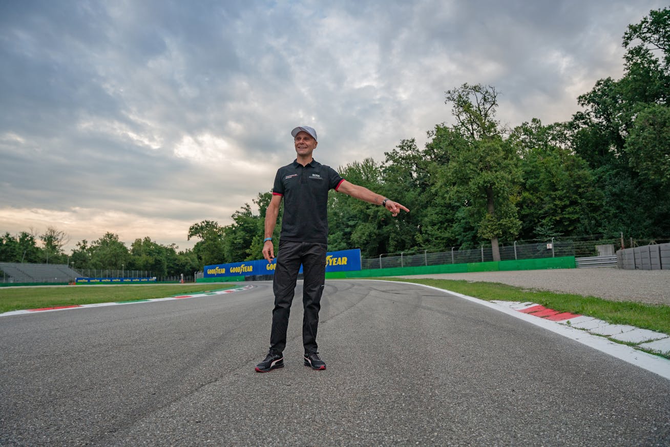 Porsche driver Gianmaria Bruni standing on the Monza