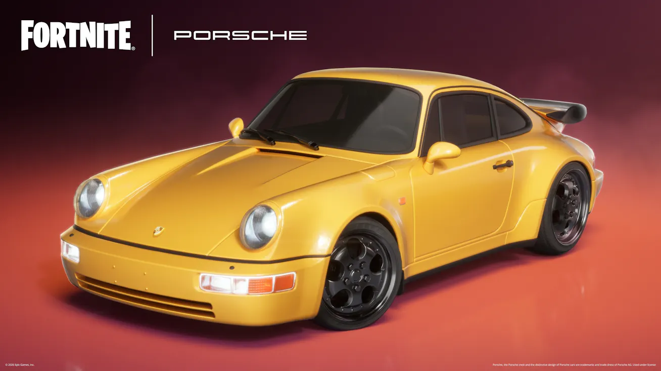 Porsche 911 Turbo (type 964) from Fortnite in a red studio backdrop