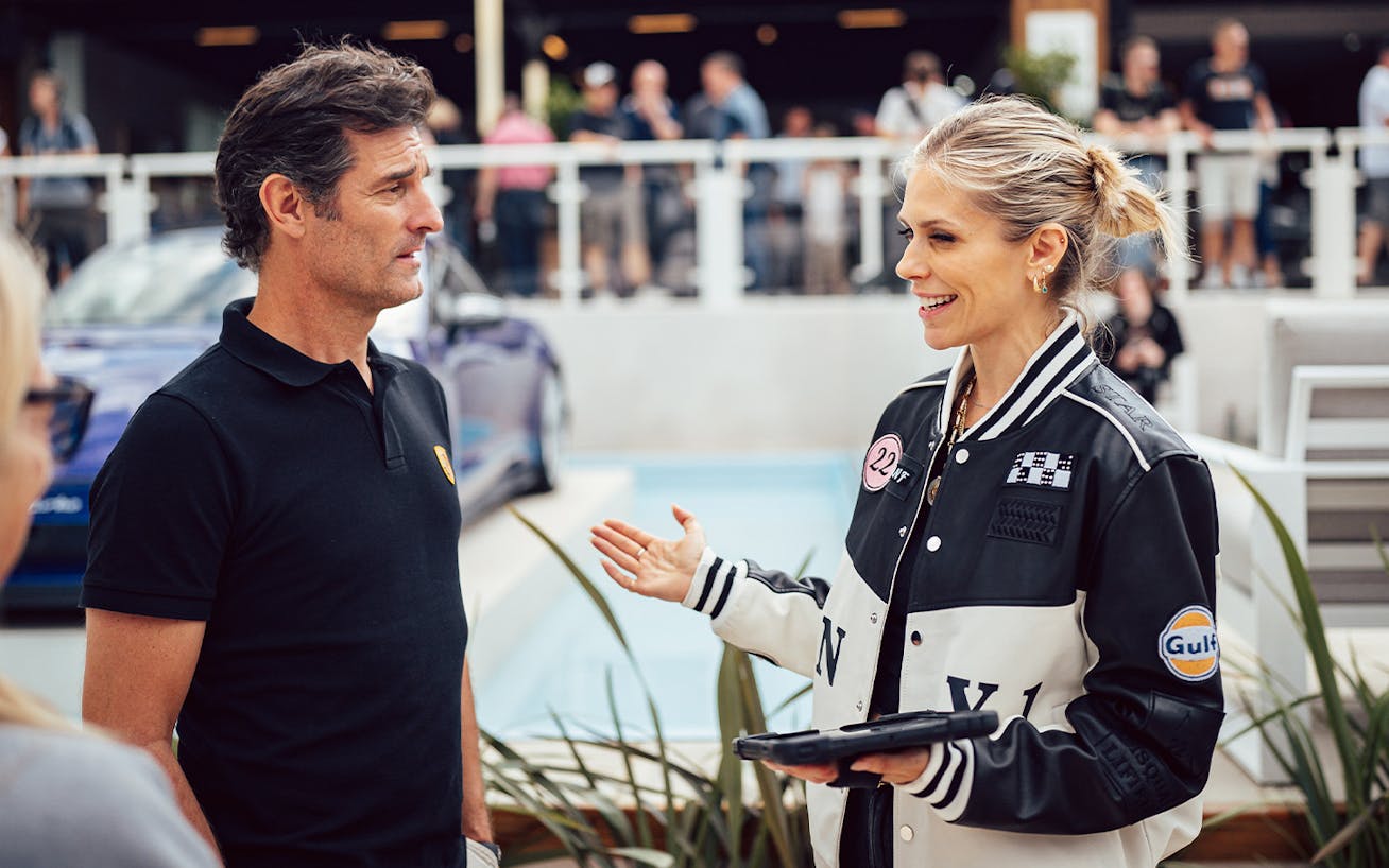 Mark Webber being interviewed at the 2024 Goodwood Festival of Speed