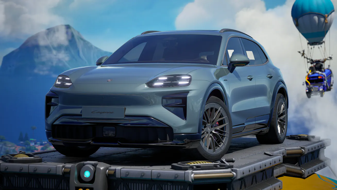 Porsche Cayenne Turbo Electric with a Fortnite skin