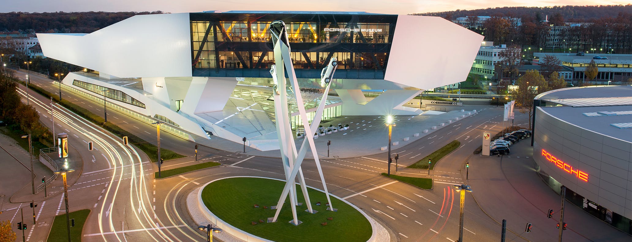 Porsche Museum and Porsche 911 sculpture in Zuffenhausen, Germany