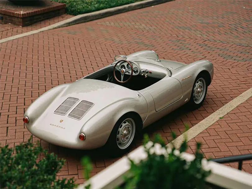 Elevated view of parked Hedley Studios Porsche 550 J 