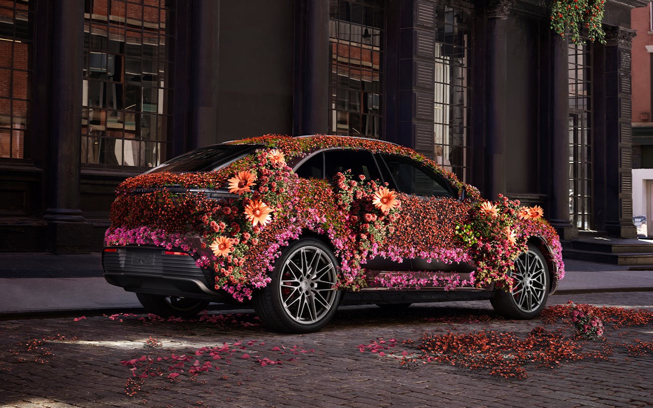 Floral covered Porsche Macan on New York City street
