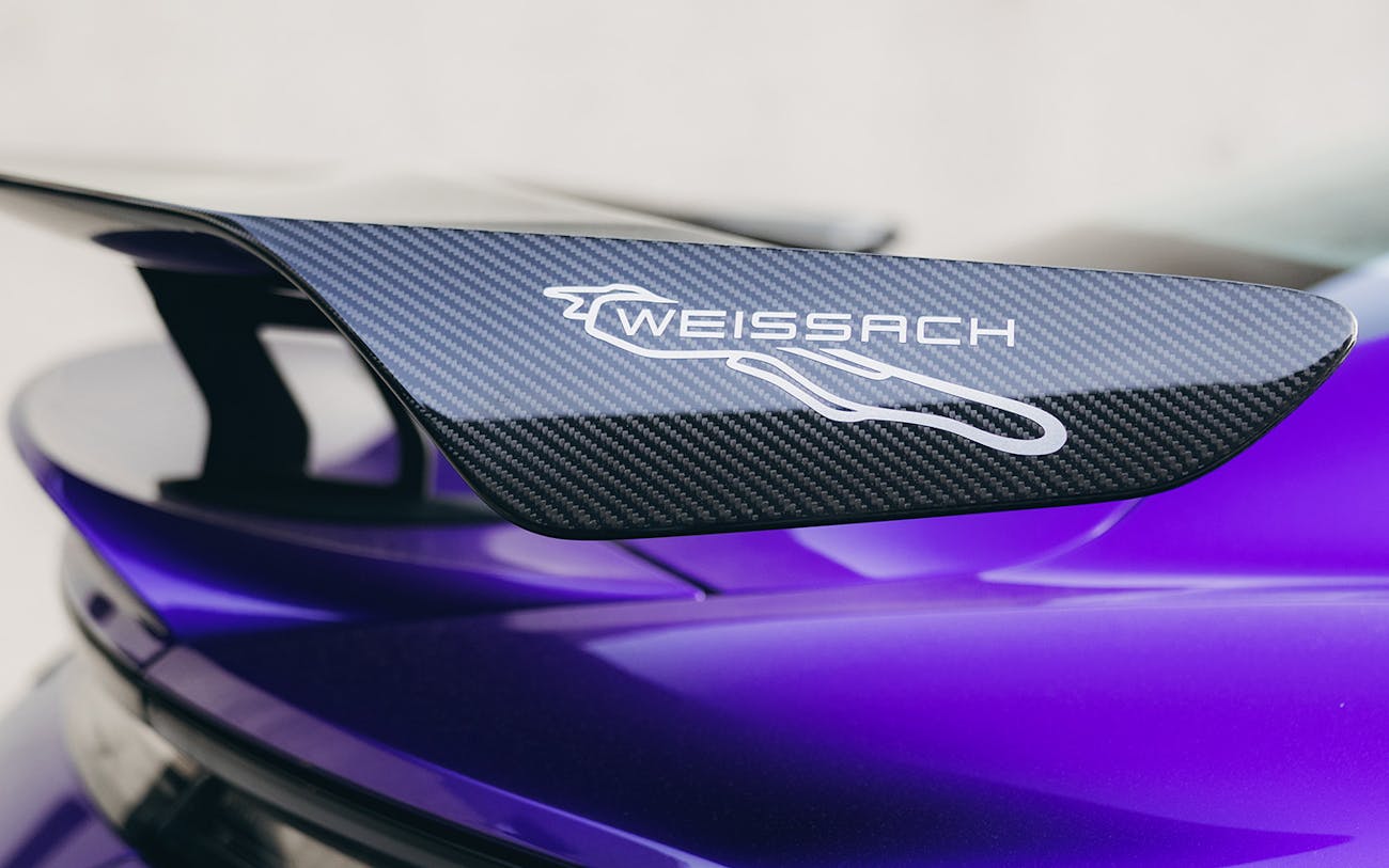 Close-up of Taycan Turbo GT carbon-fibre Weissach rear wing