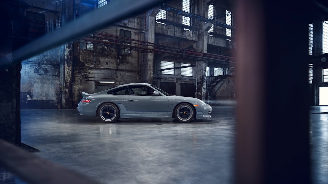 Porsche 911 Classic Club Coupe with Fuchs wheels in warehouse