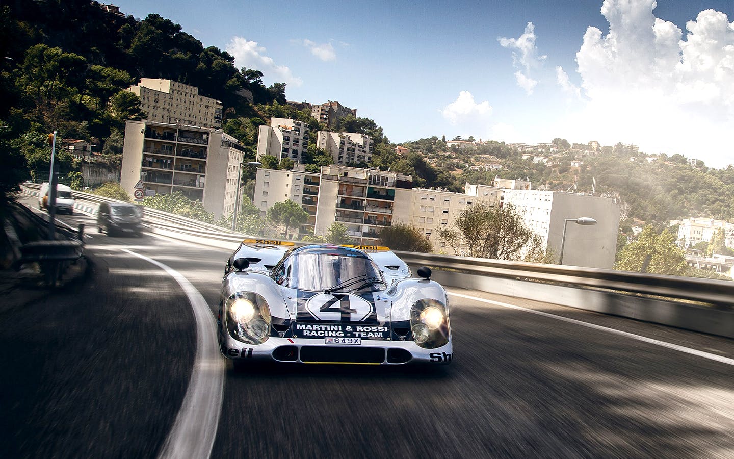 One-off Porsche 917-037 road car driving on streets of Monaco