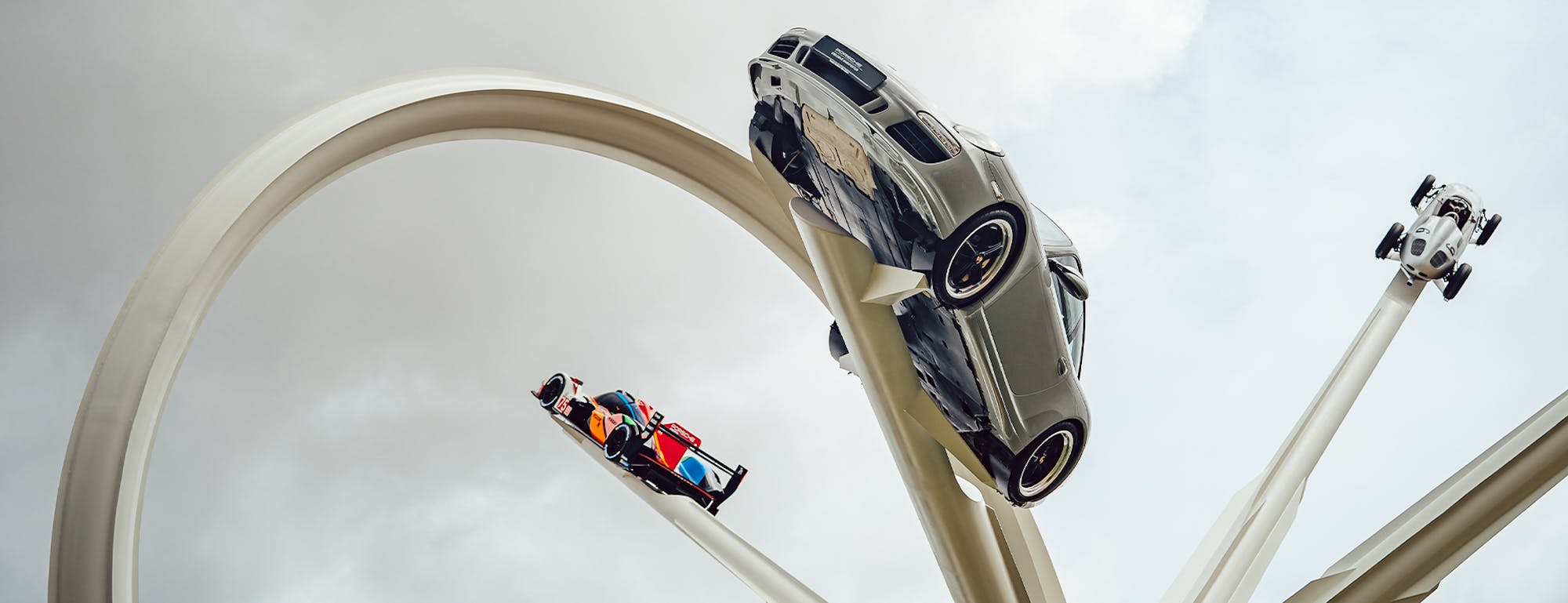 Central feature of Porsche cars at Goodwood Festival of Speed