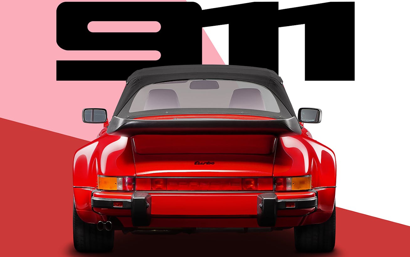 Custom Porsche poster featuring red Porsche 930 Turbo cabriolet