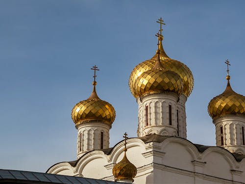 Ipatievsky Monastery in Kostroma, Russia, with golden onion-domed towers