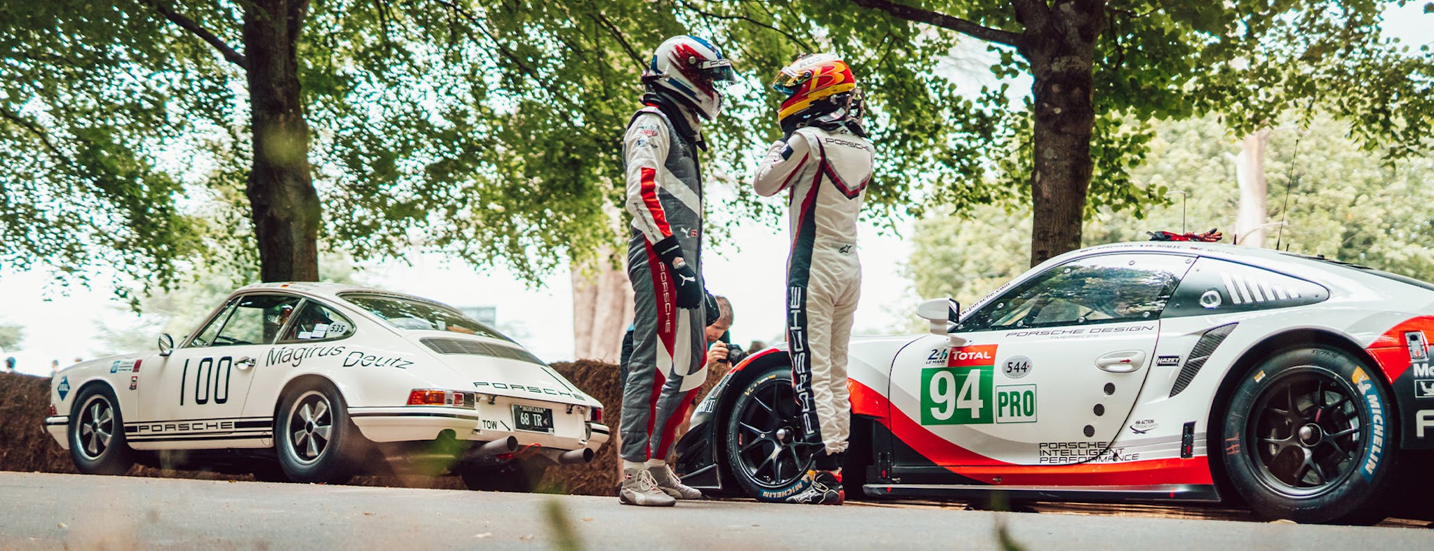 Porsche 911 TR, 911 GT3 R and drivers at Goodwood