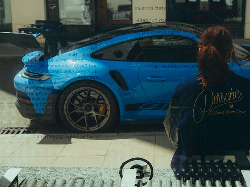 Close-up of rear wing of Porsche 911 GT3 RS