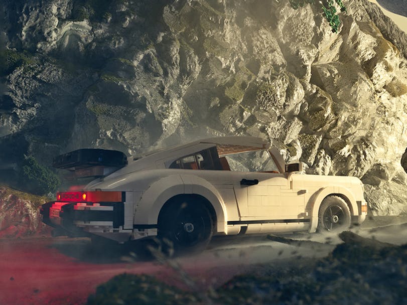 Close-up of white LEGO Porsche 911 Turbo