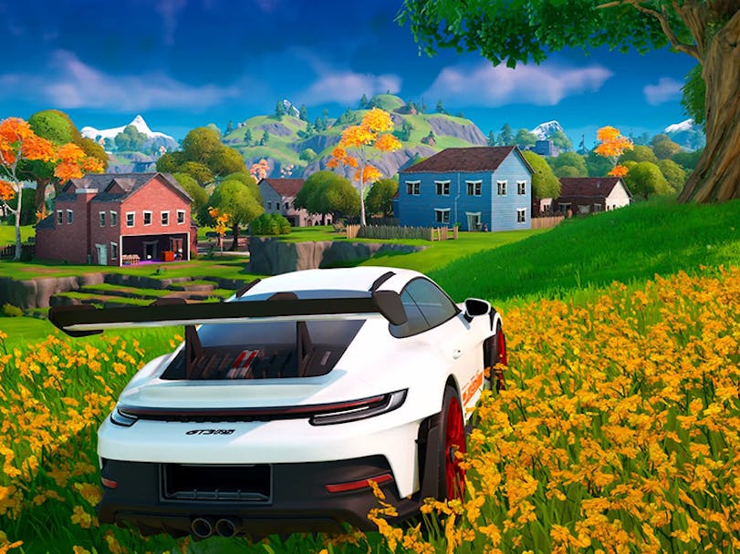 Rear view of Porsche 911 GT3 RS in Fortnite game