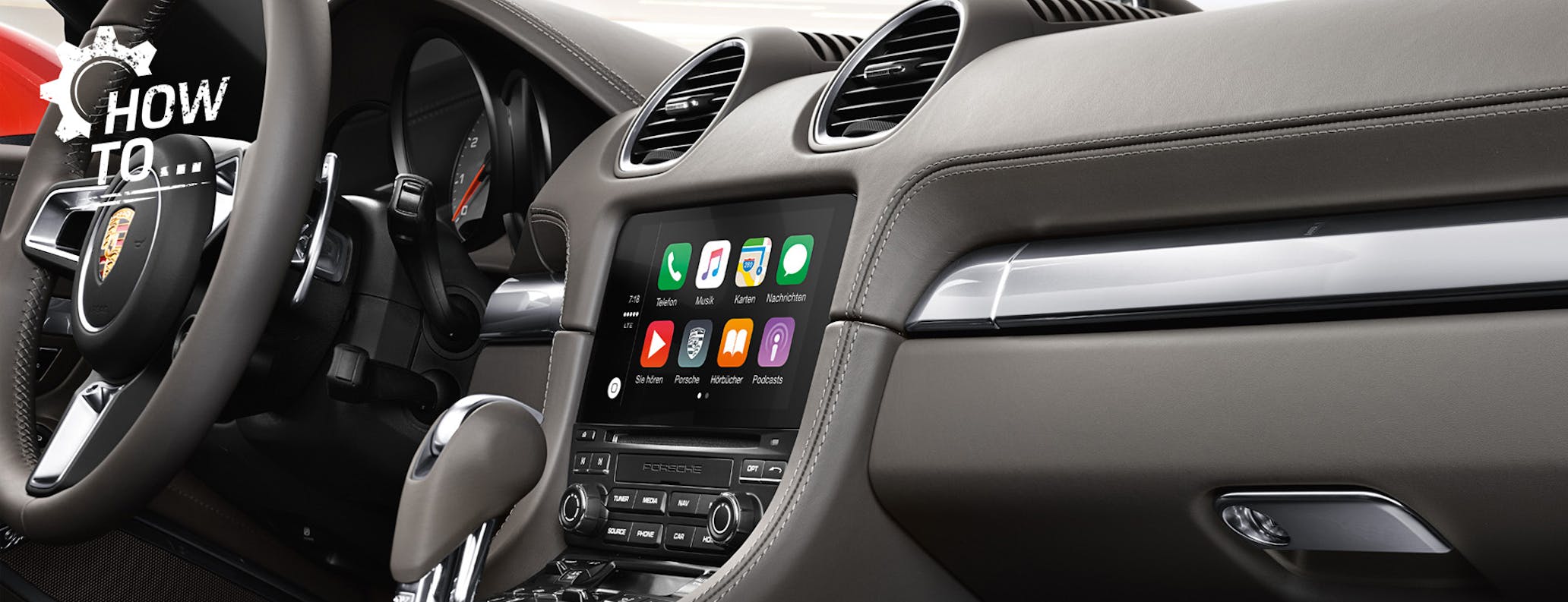 Dashboard of Porsche Cayenne with Apple CarPlay on centre display
