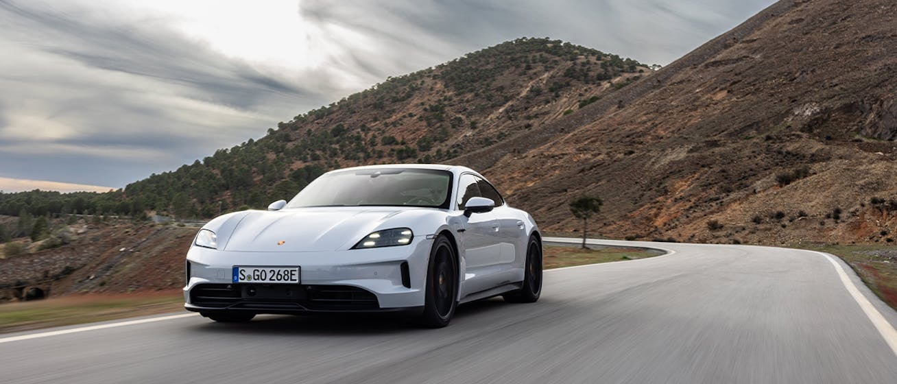 Porsche Taycan 4S driving on Spanish mountain road