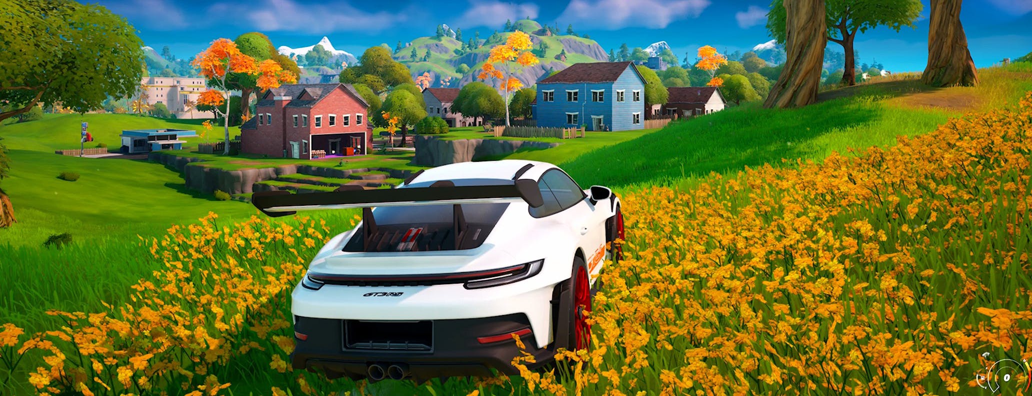 Rear view of Porsche 911 GT3 RS in Fortnite game