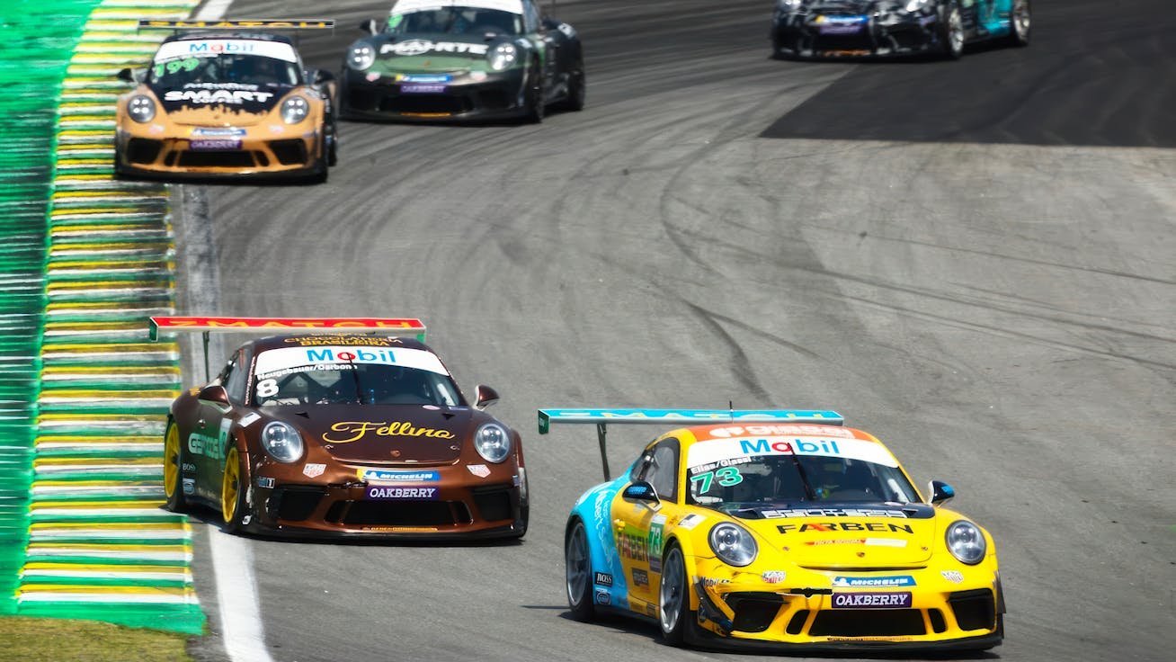 Driver Jeff Giassi in a yellow Porsche 911 GT3 Cup (type 992) racecar
