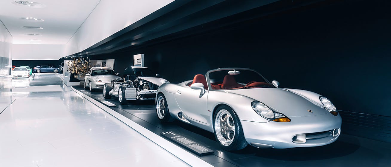 Porsche cars on display at Porsche Museum