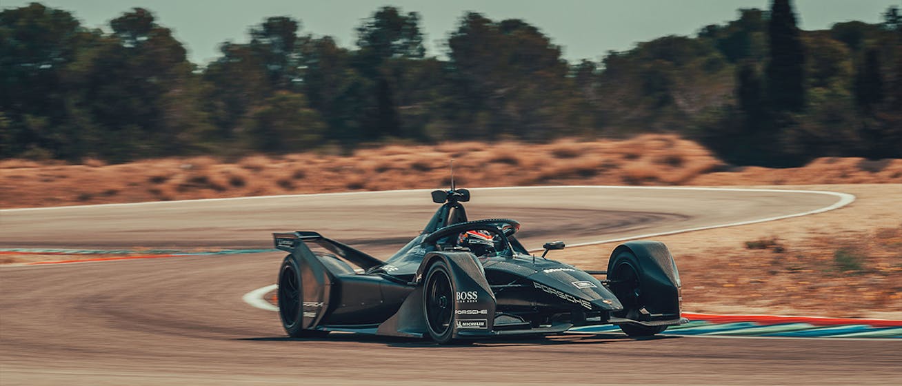 Formula E car racing on track