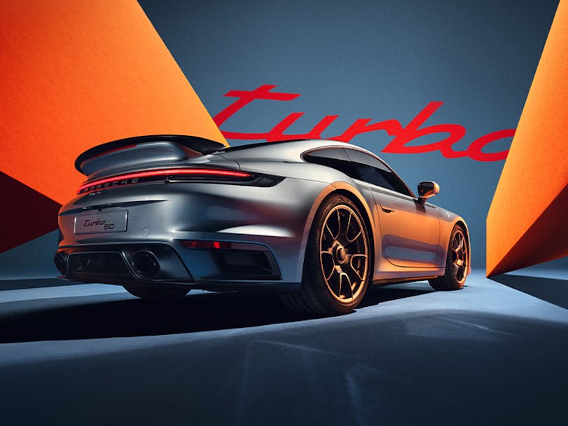 Porsche 911 Turbo 50 Years, Turbo logo behind