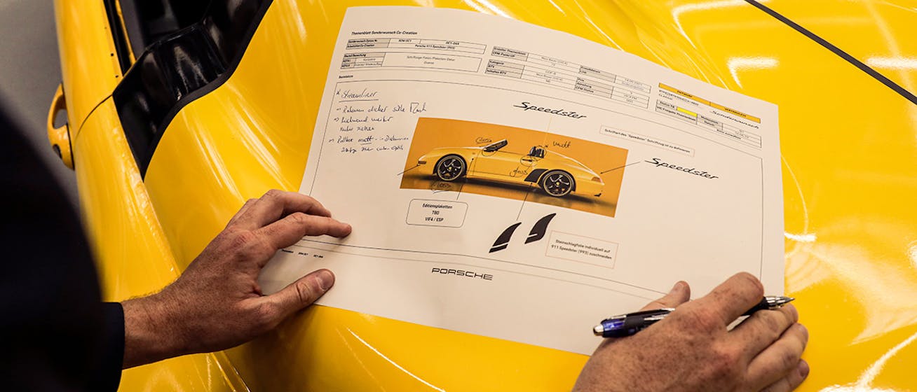 Close-up of yellow Porsche 911 Speedster (type 993)  