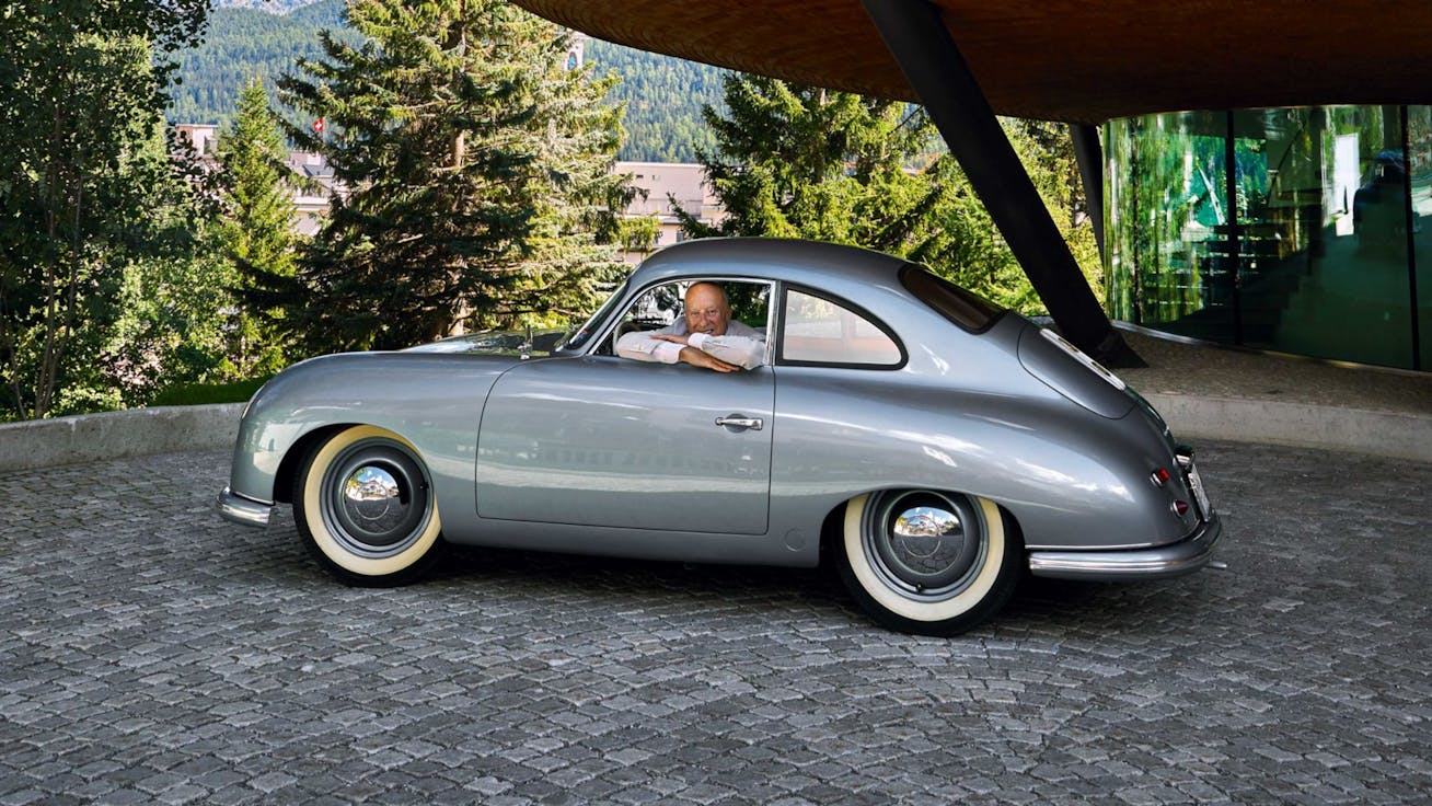 Lord Norman Foster behind the wheel of his classic Porsche 356 Coupe