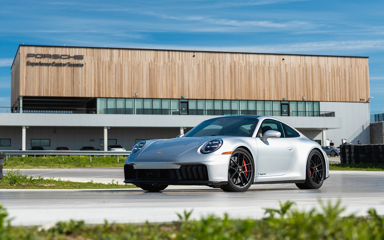 Porsche 911 Carrera GTS T-Hybrid outside Porsche Experience Centre Toronto