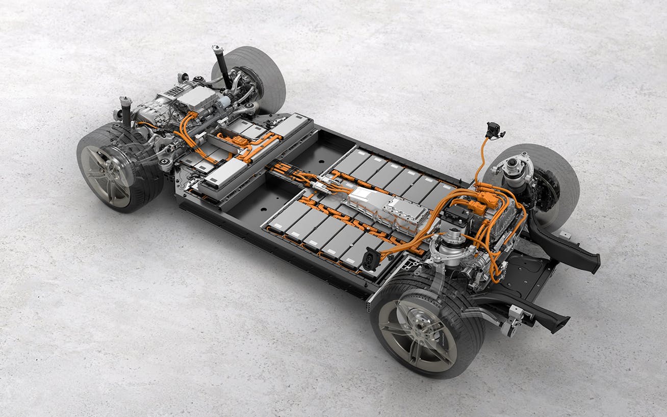 Cutaway showing Taycan Turbo S all-electric powertrain