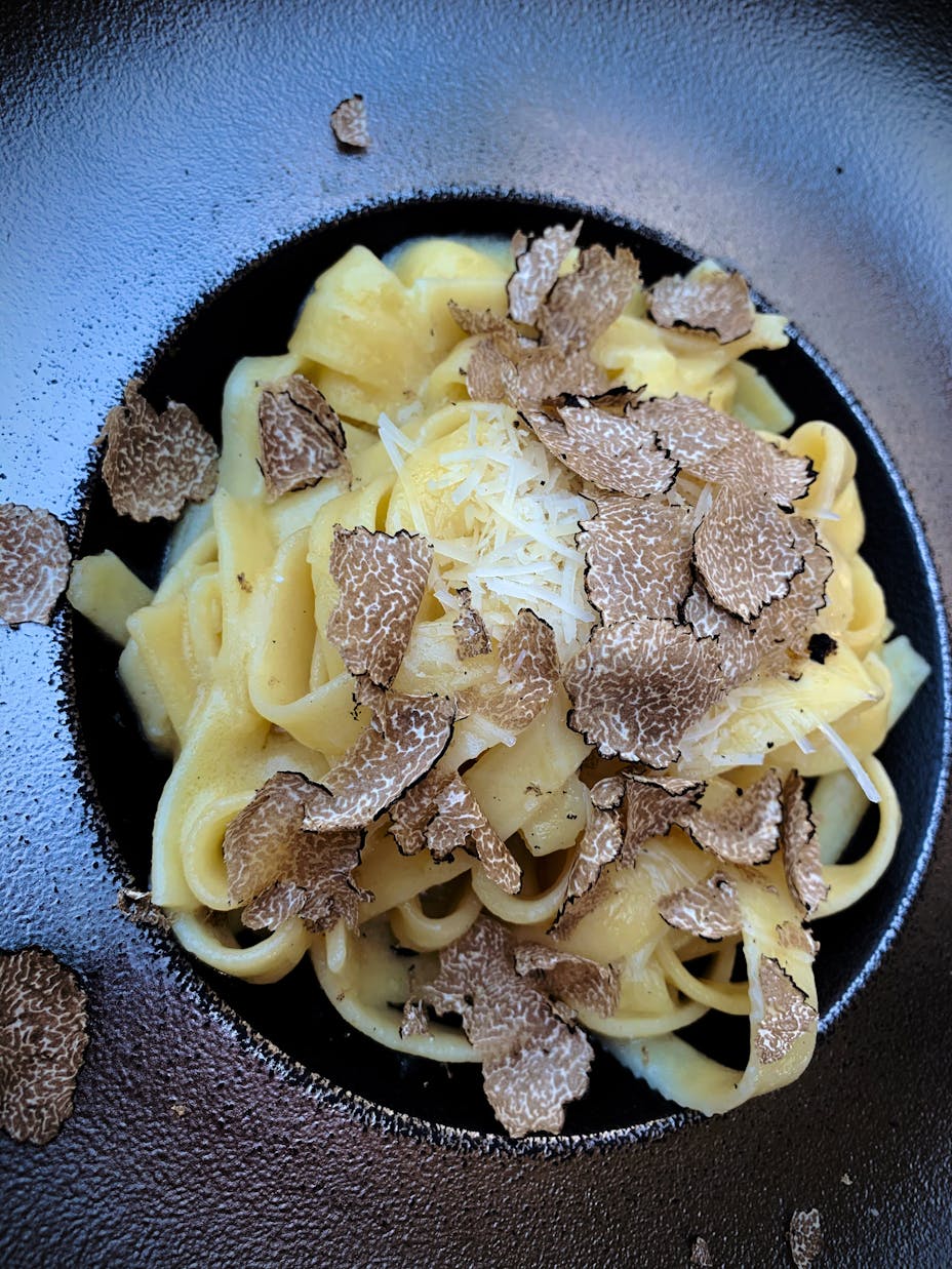 White truffle shaved over bowl of ice cream