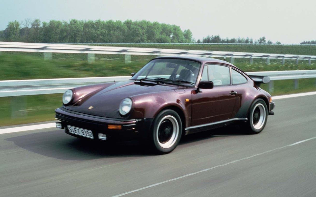 Porsche 911 Turbo 3.3 (type 930) driving on Autobahn