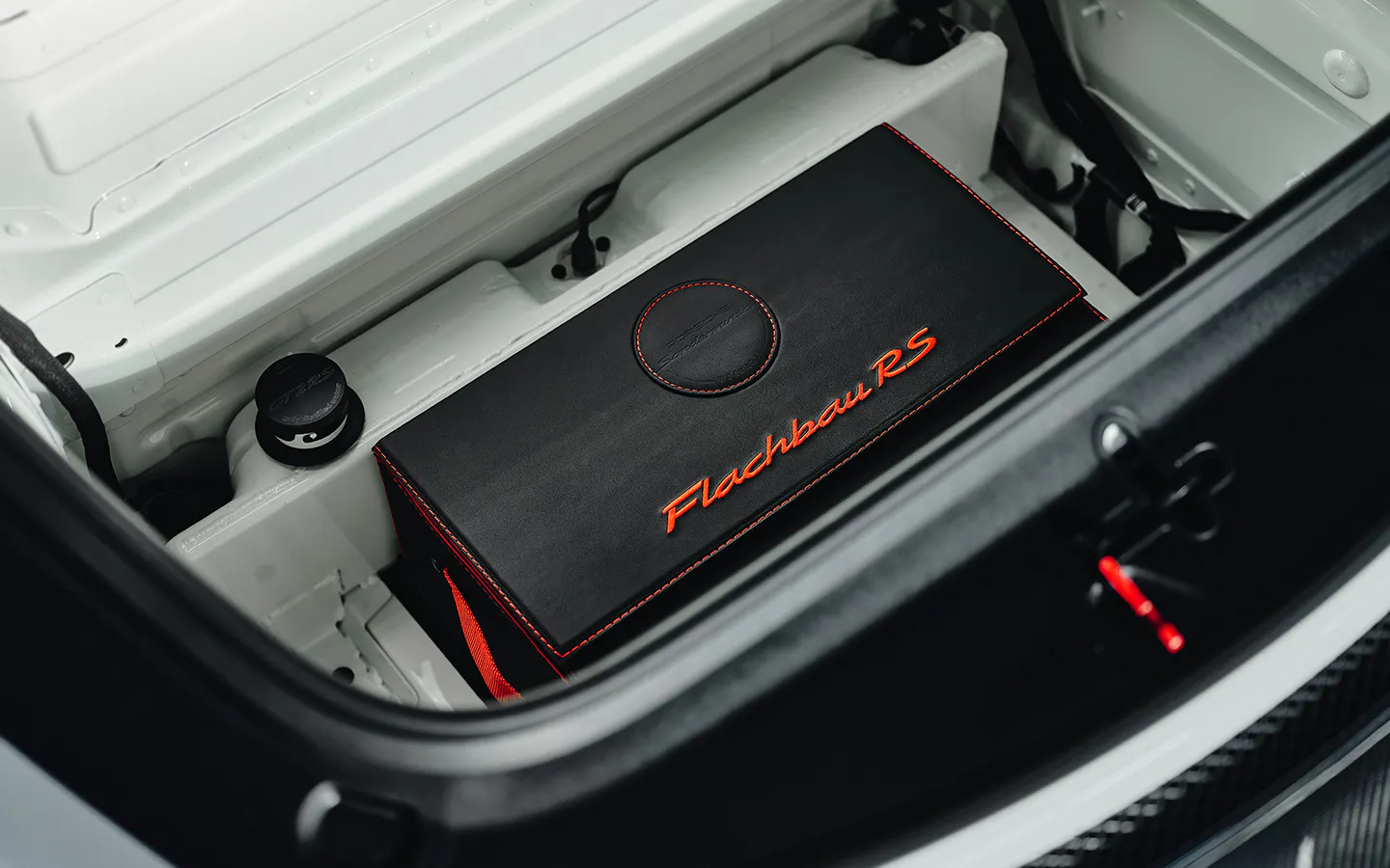 Porsche 911 Flachbau RS luggage compartment with custom case