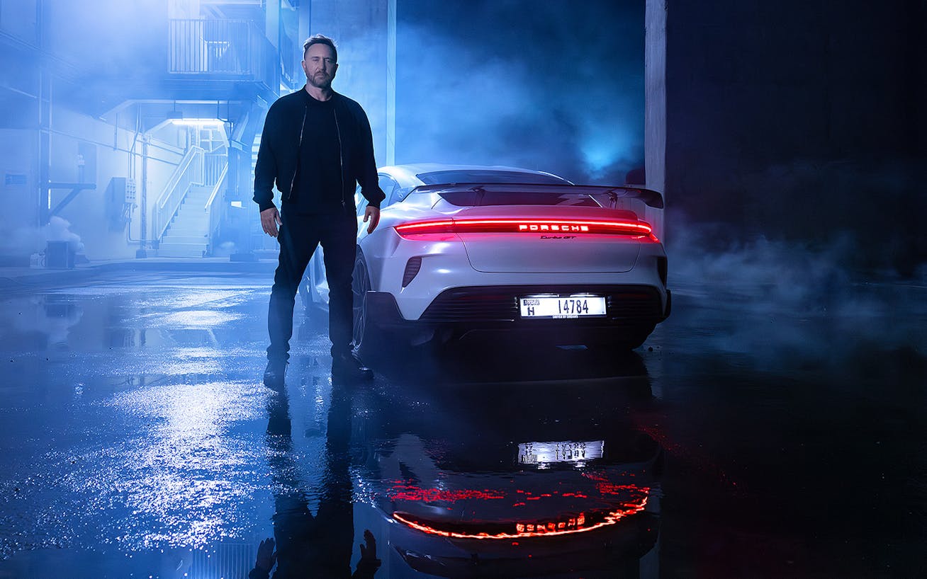 David Guetta with Porsche Taycan Turbo GT with Weissach package