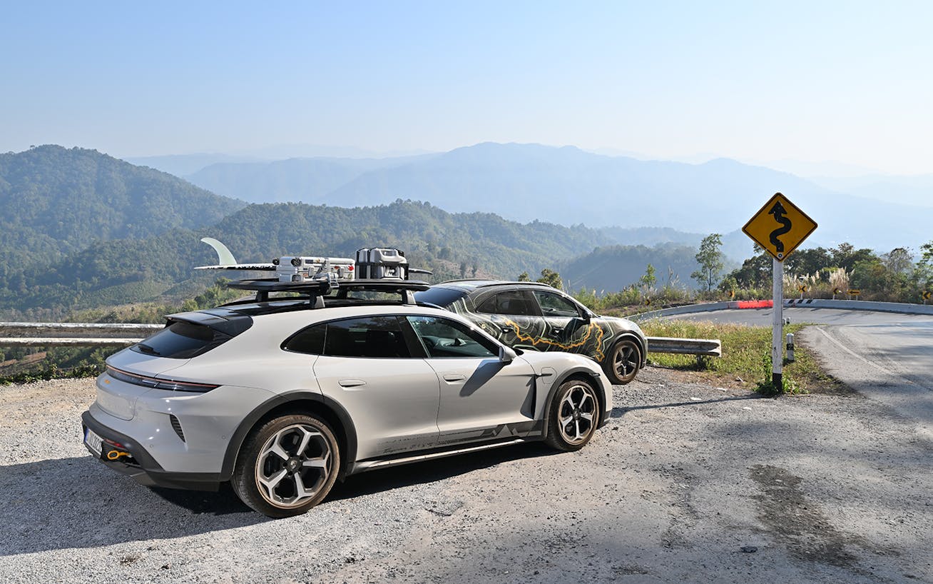 Taycan Turbo Cross Turismo and Macan 4S driving in Thailand