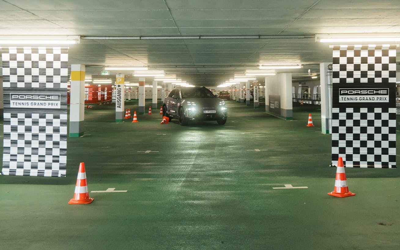 Porsche Macan Turbo on driving course at Porsche Tennis Grand Prix