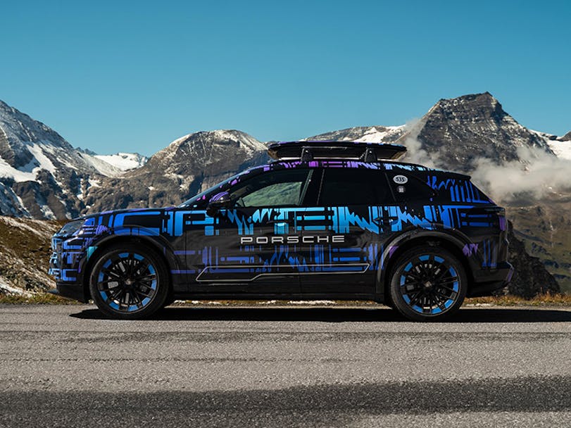 Porsche Cayenne Electric prototype on the Großglockner High Alpine Pass, Austria